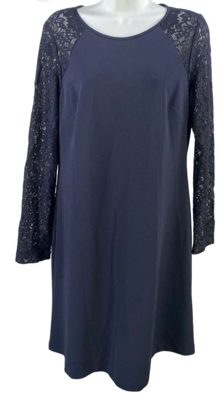 Tommy Hilfiger Navy Lace Sleeve Stretch Shift Dress Size 6 Cocktail Work